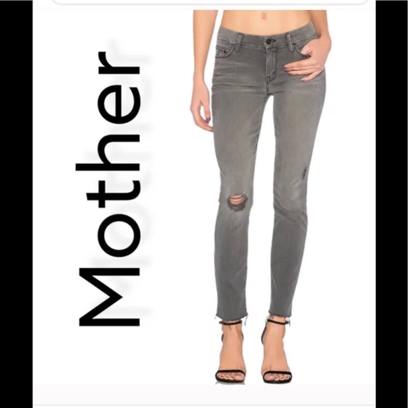 MOTHER Denim - Mother Denim Gray Looker Ankle Fray in Last Chance Saloon Distressed Skinny Jean